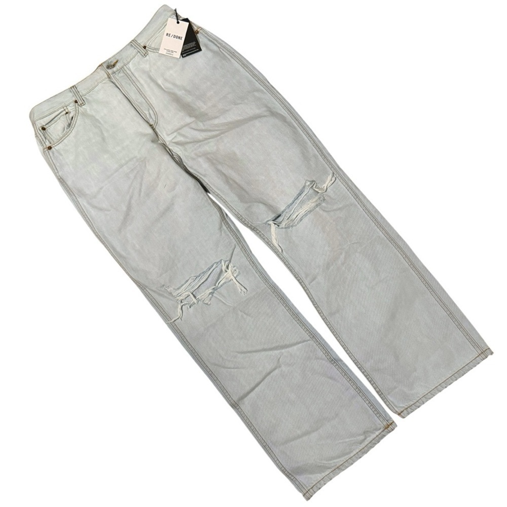 RE/DONE 90s High Rise Loose Jeans Light Wash Distressed Knees NWT
